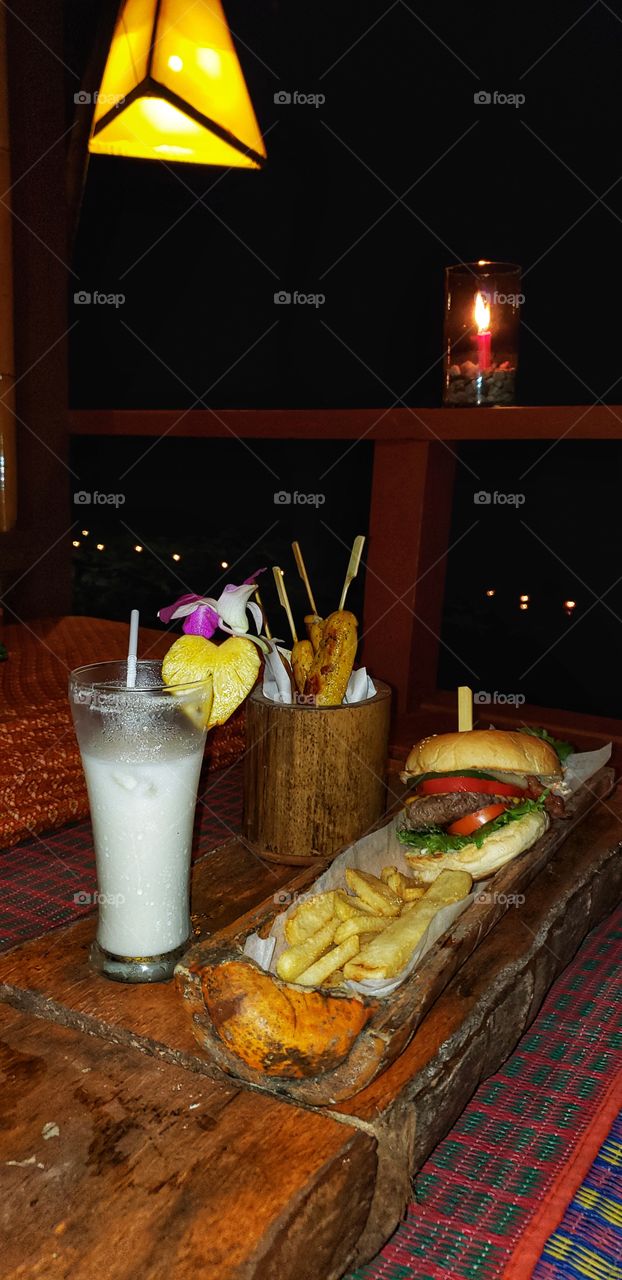 Pina colada and burger