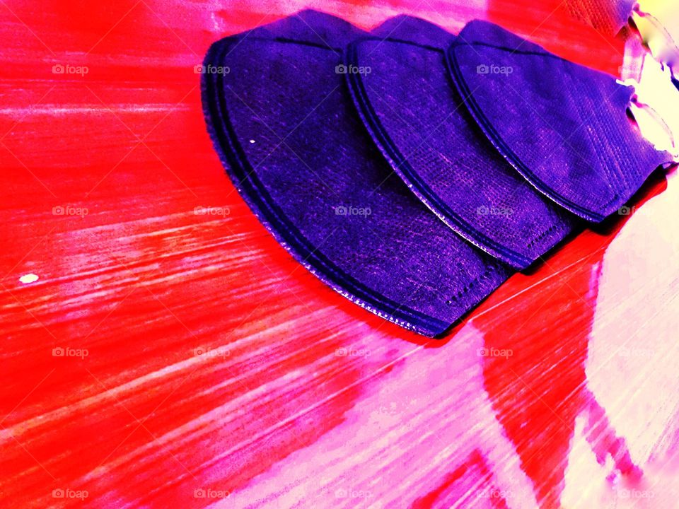 displays of medical equipment such as navy colored masks