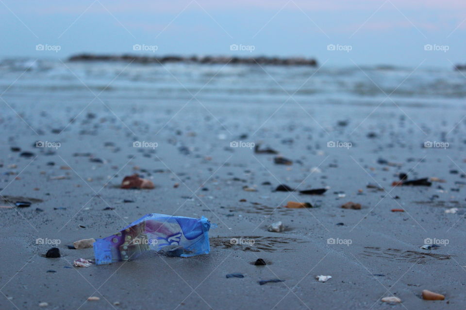 plastic trash on the seashore