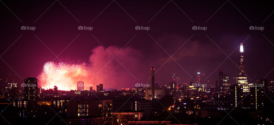 Fireworks above London. New Years Eve.