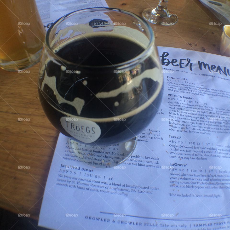 Java Head Stout sample from Troegs Brewery in Hershey, PA