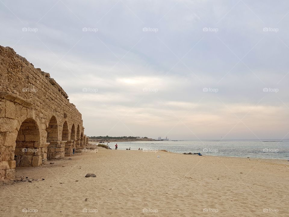 aqueduct beach, caesarea, israel