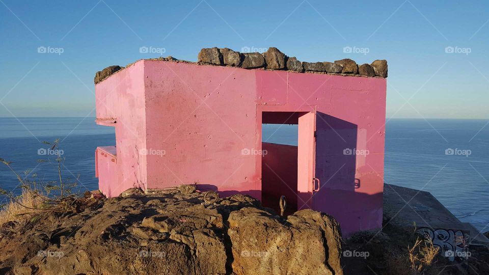 Painted Pink Pillbox above the West Coast of Oahu