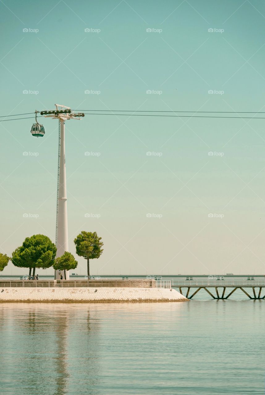View of overhead cable car