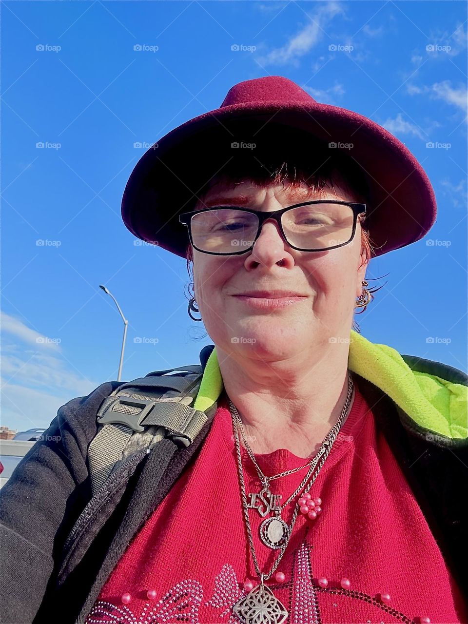 This is me, „Petra Schiller“ a.k.a. „Maxine Firefox“ a.k.a. „Maximiliane Feuerfuchs” walking across the “Pulaski Bridge” at “Newtown Creek” in LIC, Queens on a bright sunshiny day in late December 2023. Hypnotic Productions