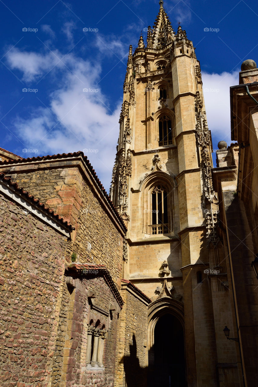 Side view of Oviedo cathedral. Asturias, Spain.