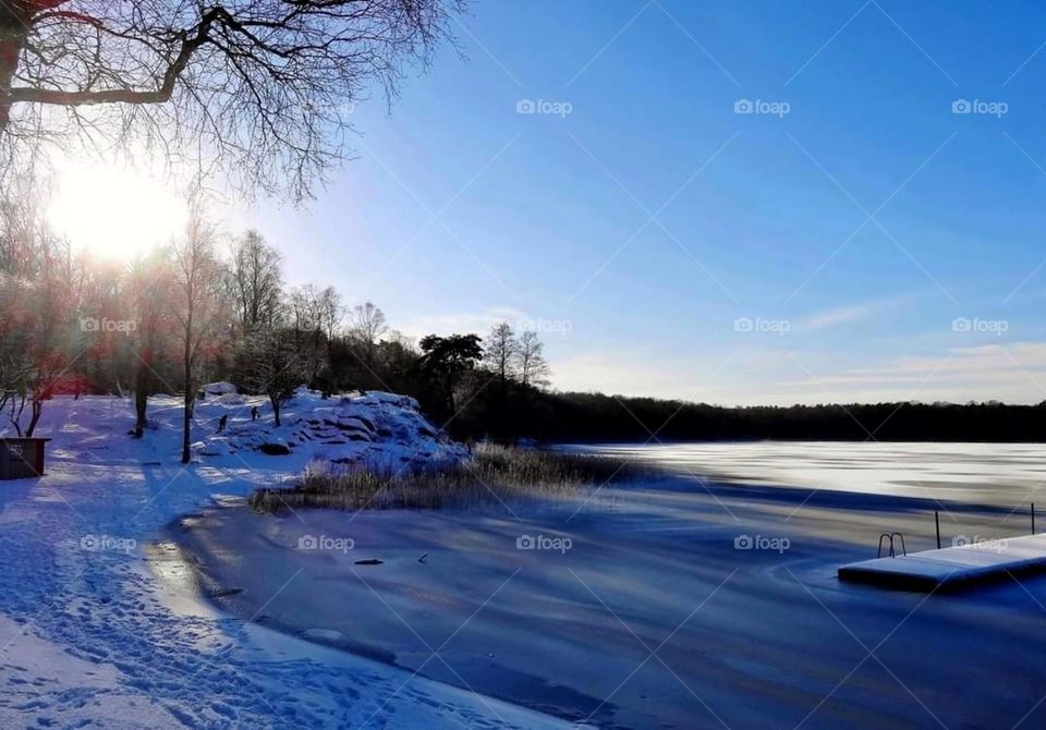 Winter lake blue colours