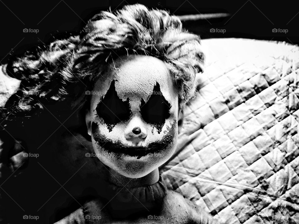 clown doll black and white halloween