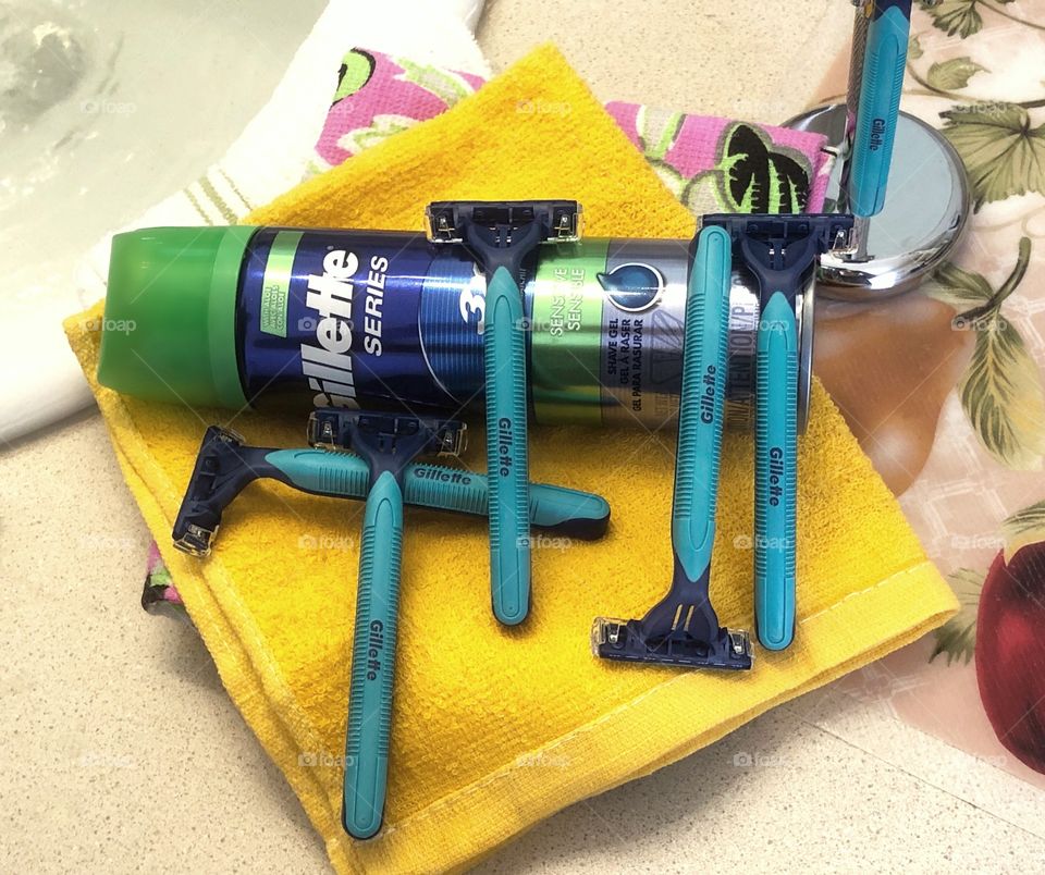 Gillette razors and shave cream for a refreshing shave.