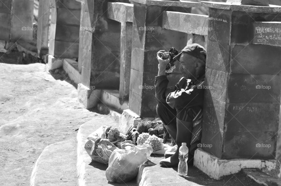 Mountain Bromo indonesia. a beggar at Mount Bromo indonesia