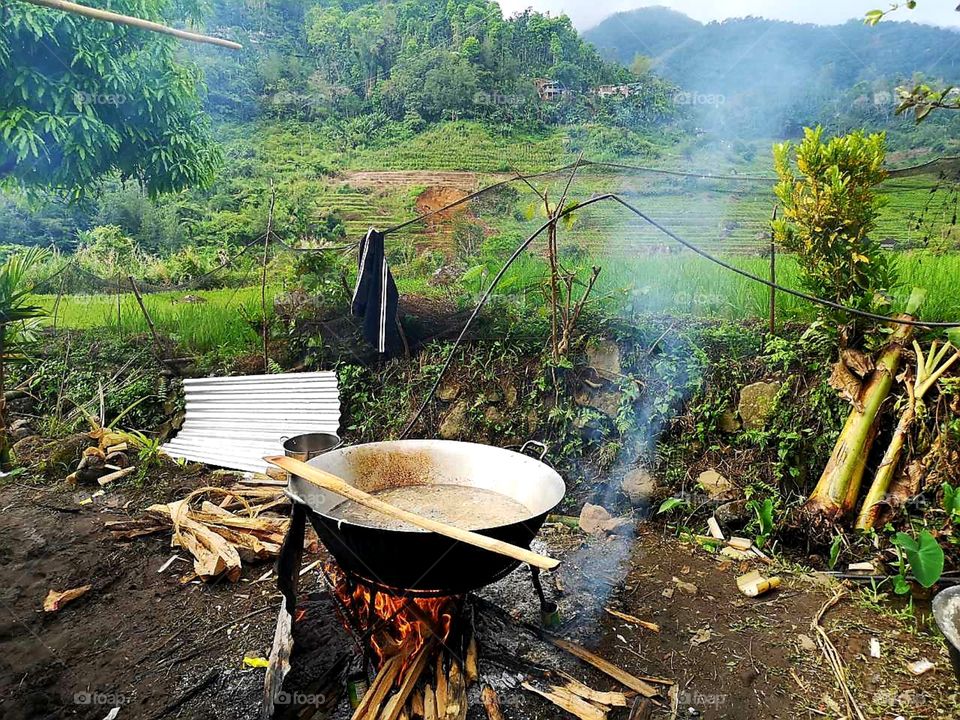 big pot cooking outdoor