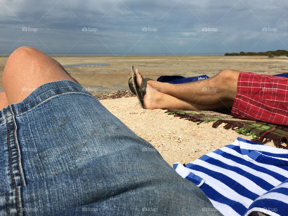 My point of view, lying on south Australian beach at low tide 