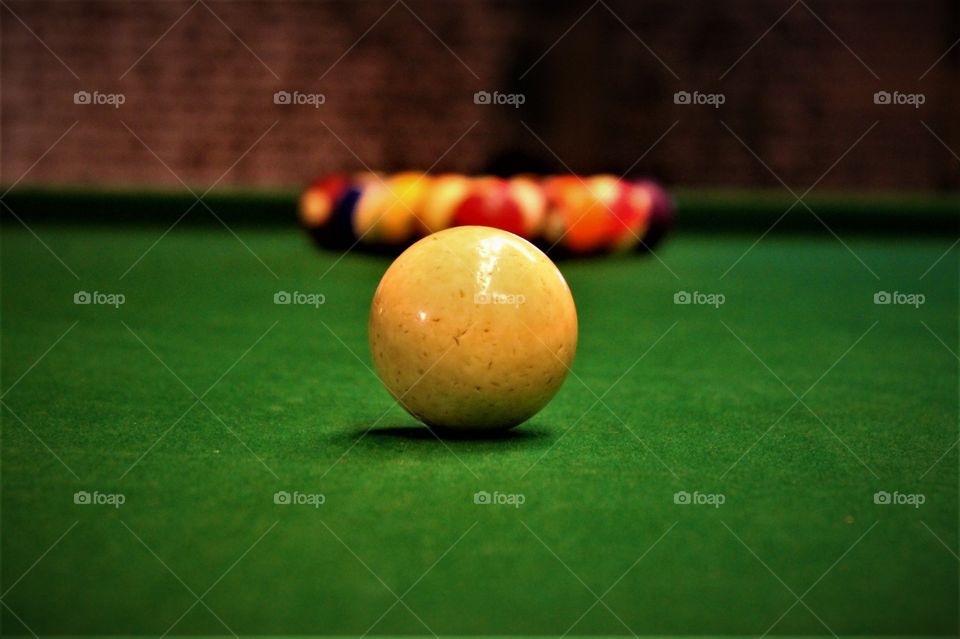 Close up of cue ball of pool