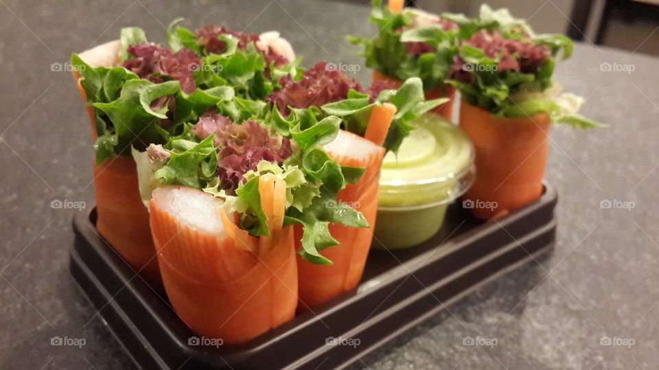 carrot spring roll.. healthy meal carrot spring roll with wasabi