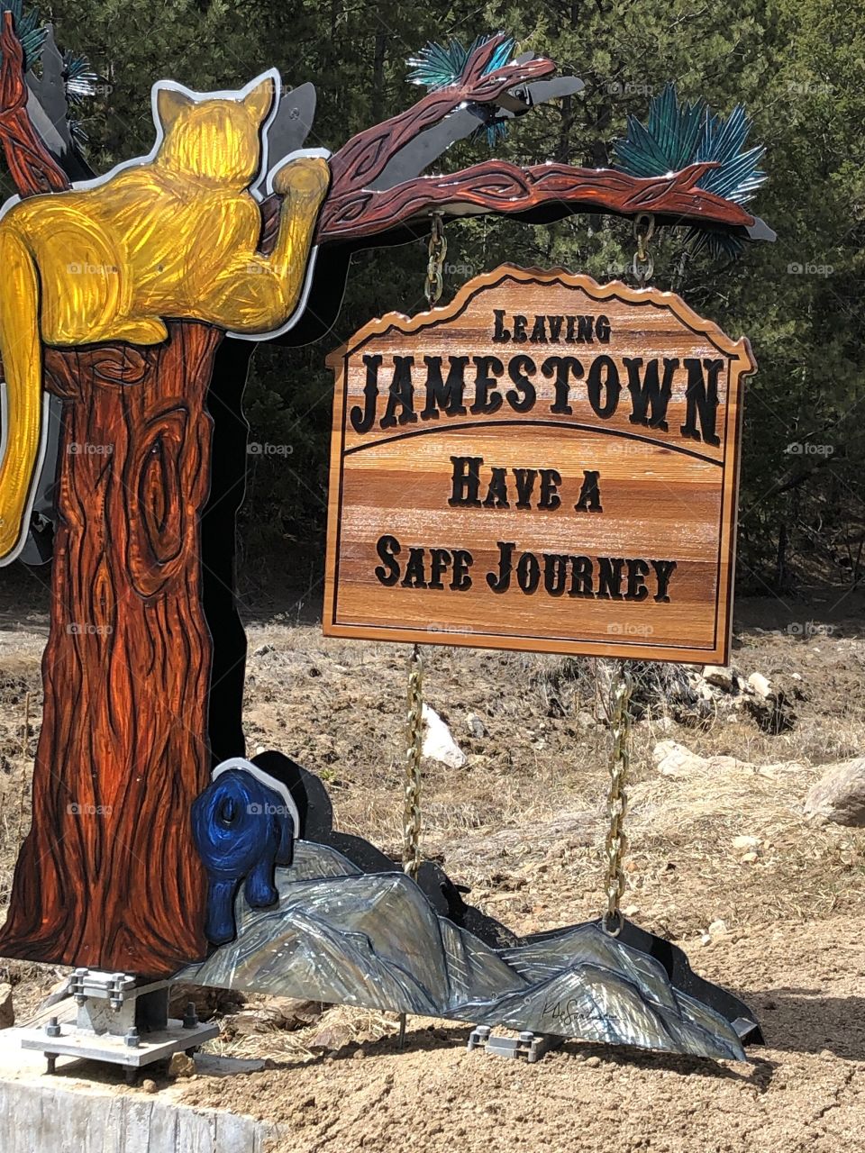Colorful "Leaving  Jamestown", Co. sign 