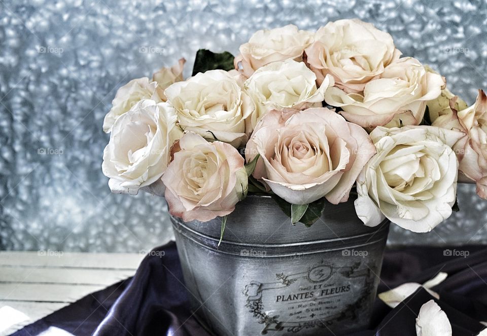 Bouquet of roses on the table