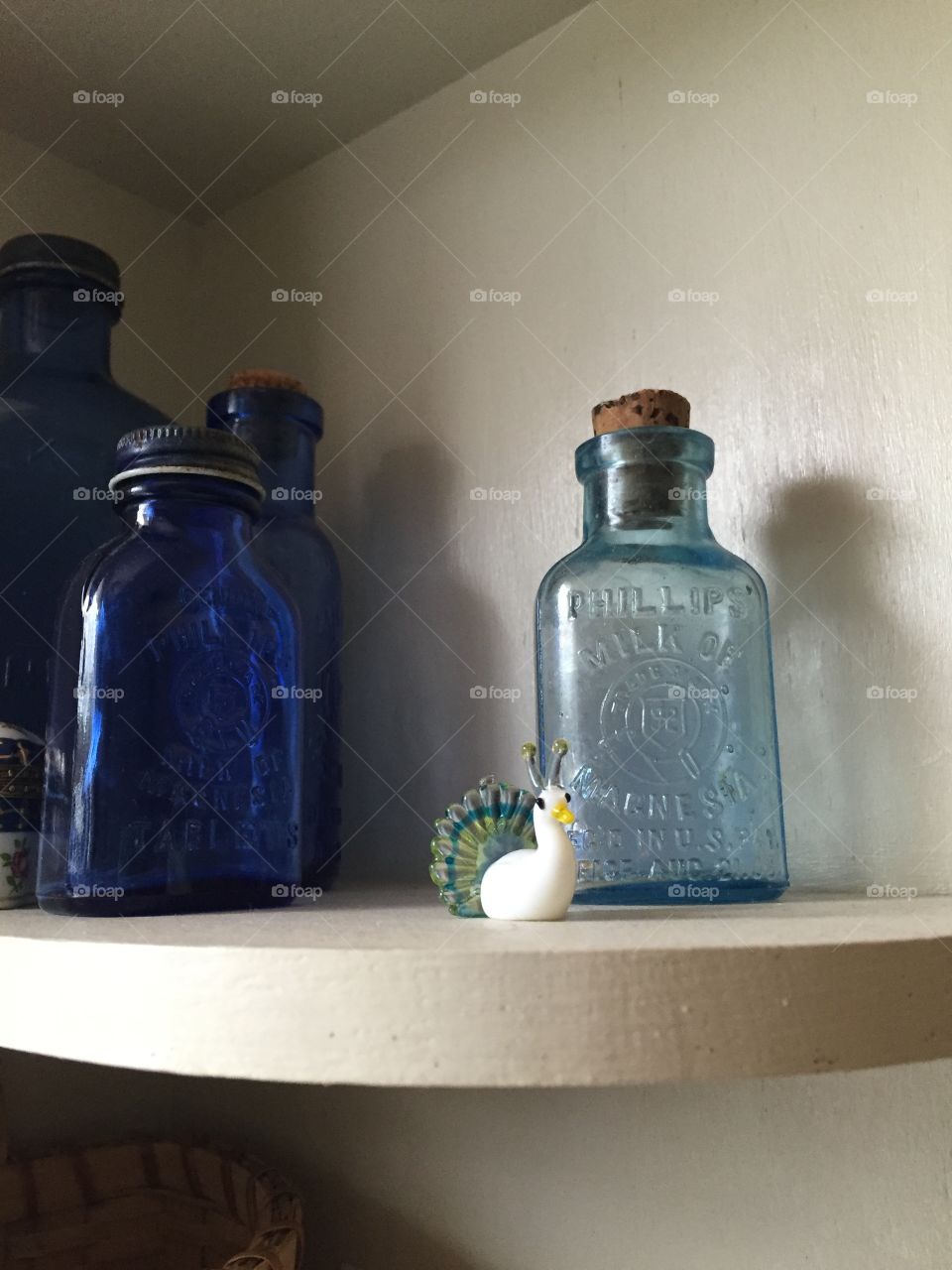 Blue glass bottles 