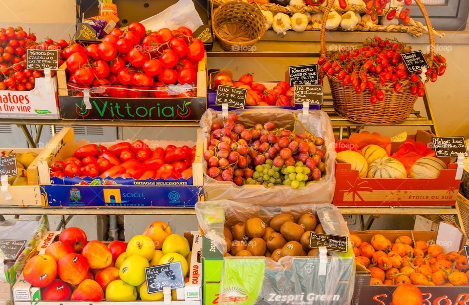 Marked fruits and vegetables 