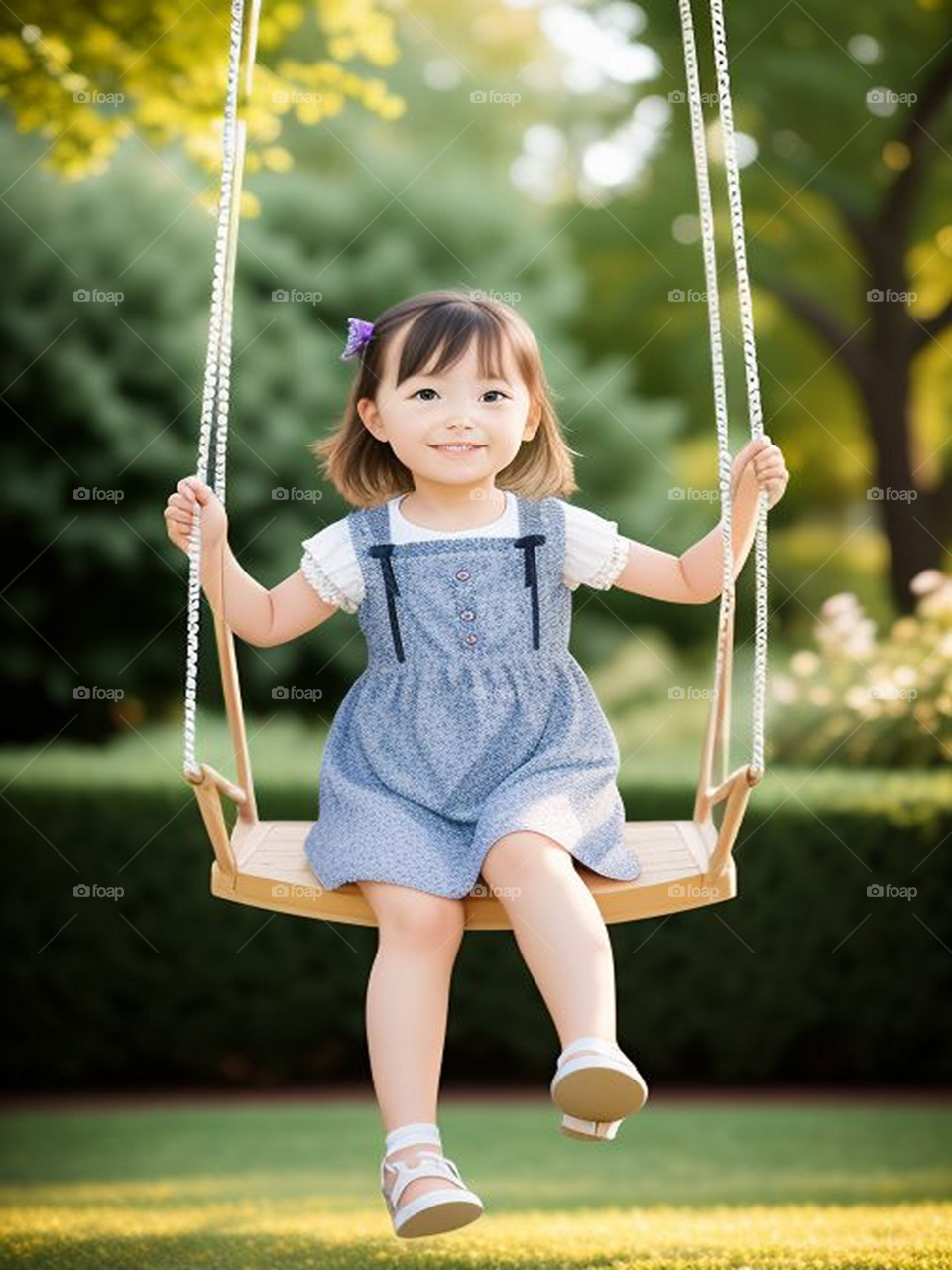 Beautiful little girl playing on the swing