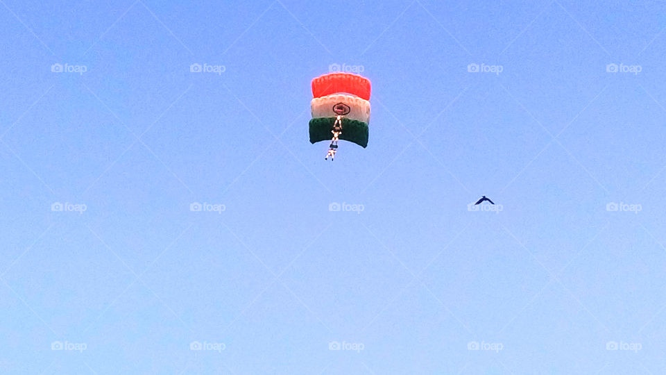 Indian army paratroopers create Indian national flag in the sky.