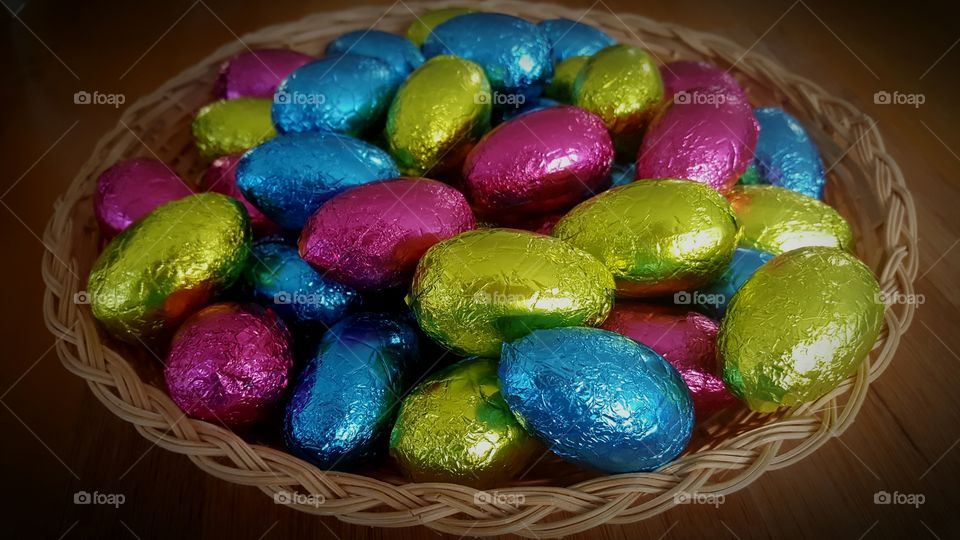 Easter bundle of eggs colours in basket