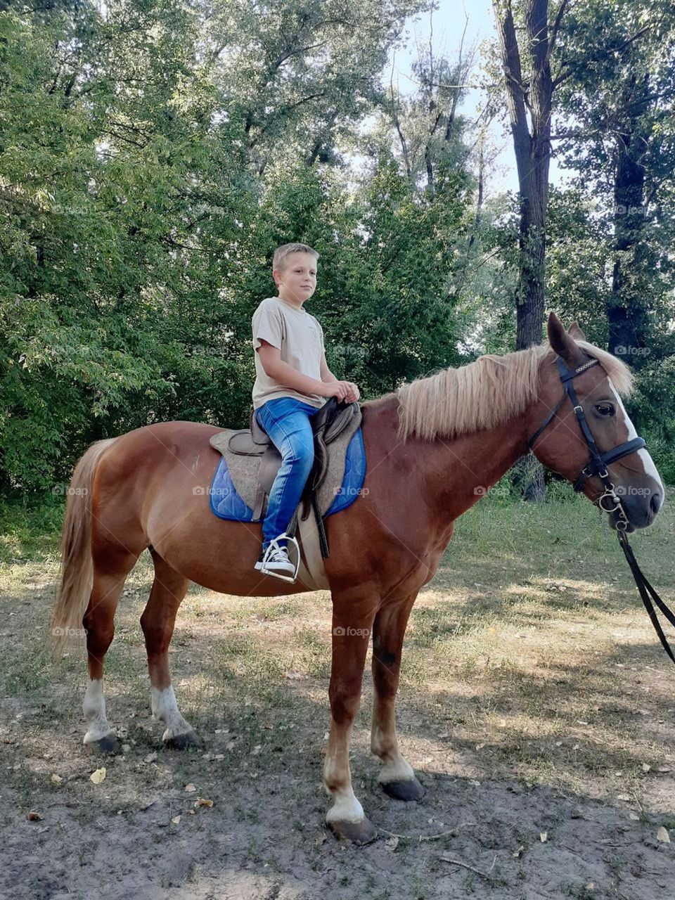 A child's first ride on a horse