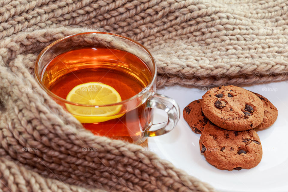 Hot flavored tea in cold weather