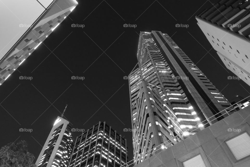 Skyscrapers at night.