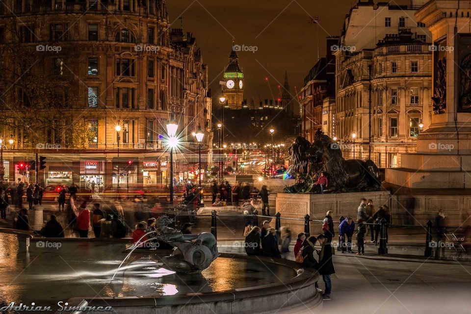 London , city , night , lowlights , big Ben , Trafalgar Square