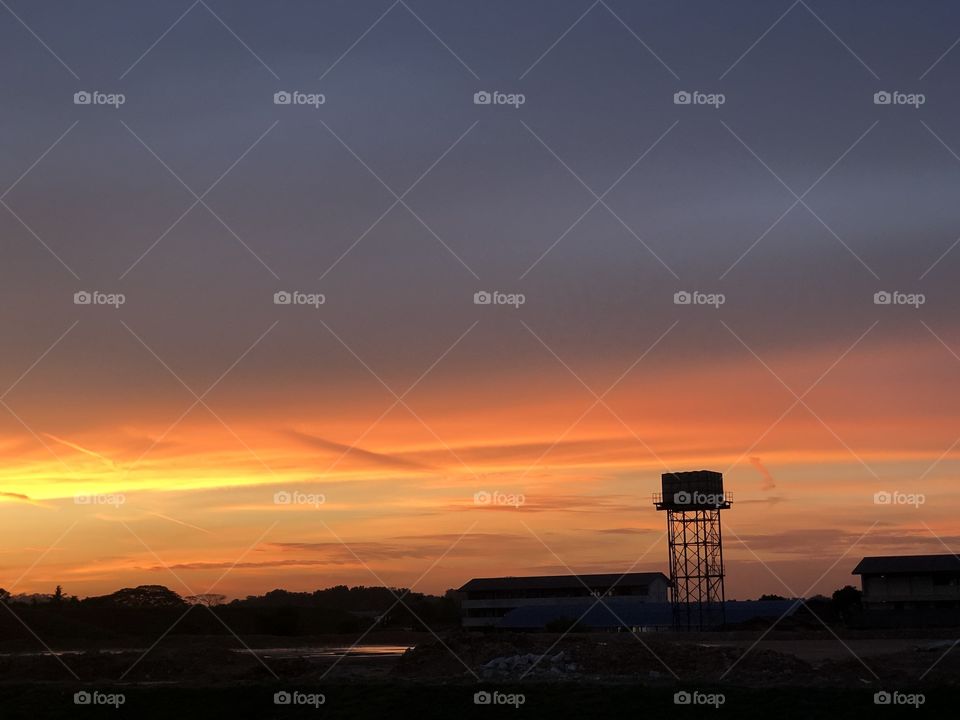 Sunset with water tower 