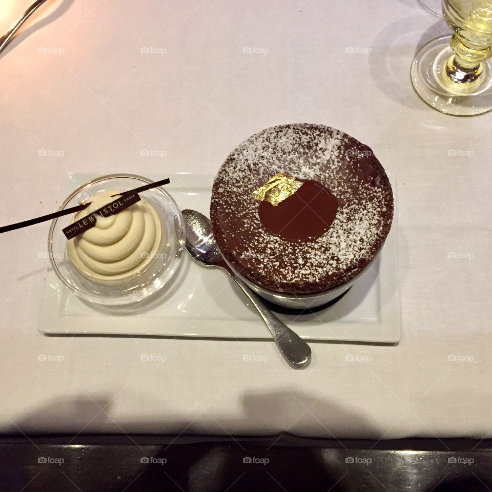 Choc soufflé  cognac cream 