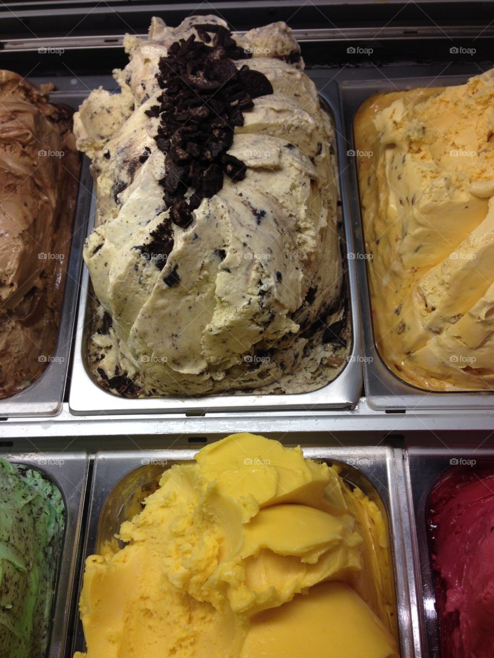 Cookies & Cream italian gelato. Italian gelato on ice Cream shop display