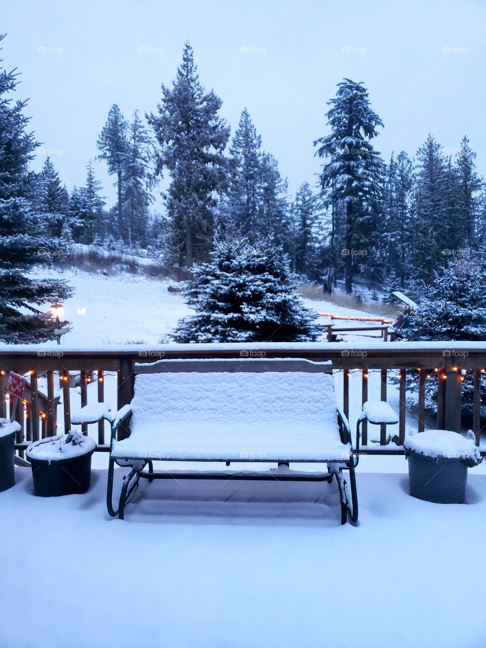 bench in the snow of Idaho