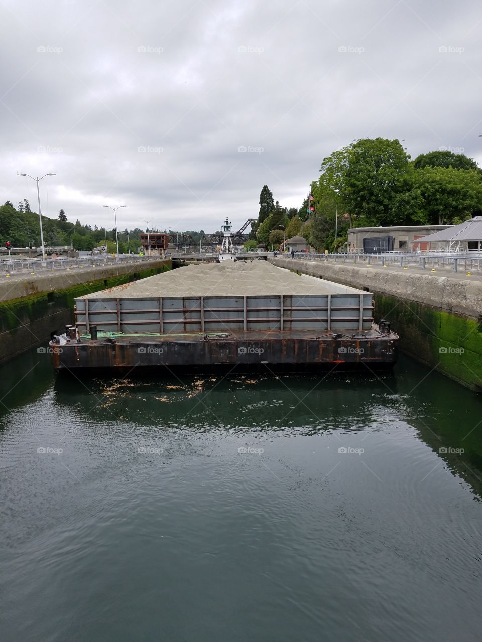 barge in Hiram M Chittenden Locks. Seattle, Washington 5/18/2016