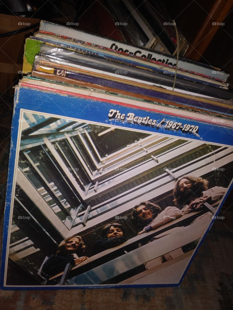 vintage beatles record and stack