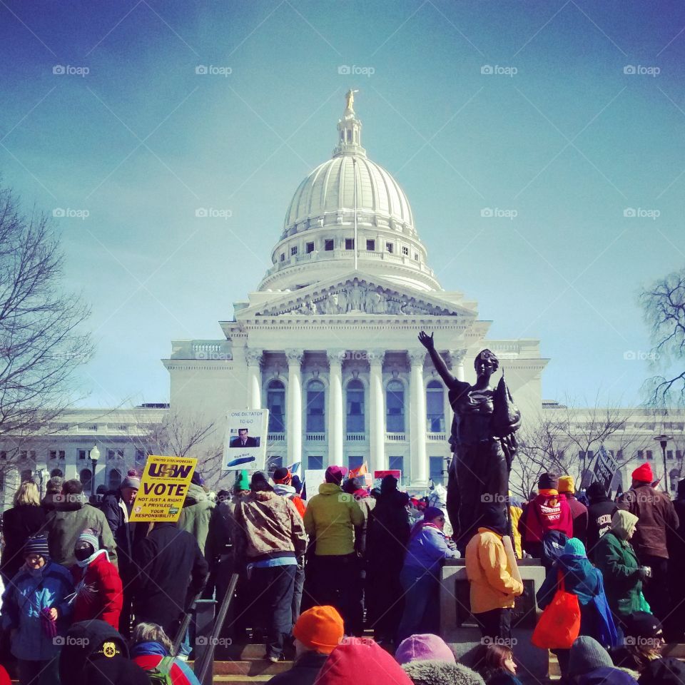 Capital. Protesters in Madison Wisconsin