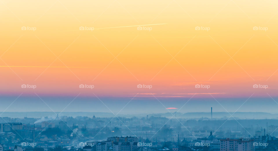 Lviv cityscape during the sunset