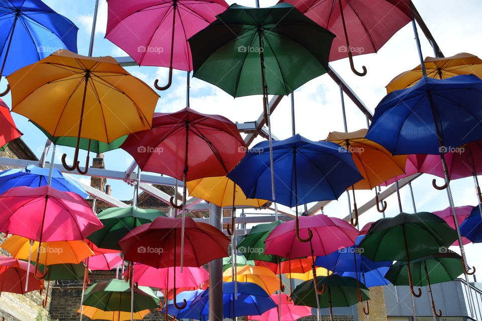 Beautiful ceiling full of umbrellas