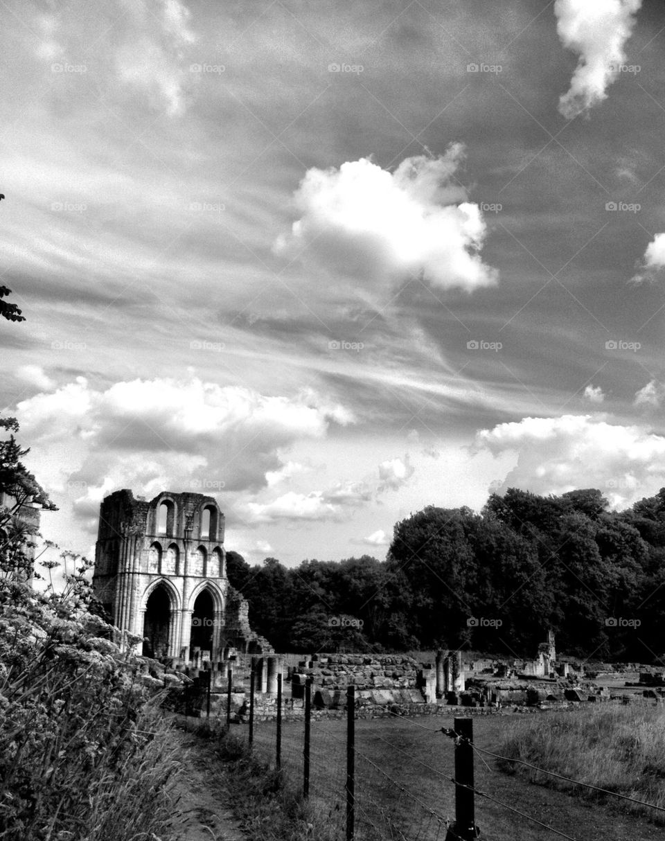 Greyscale summers day at the Abbey