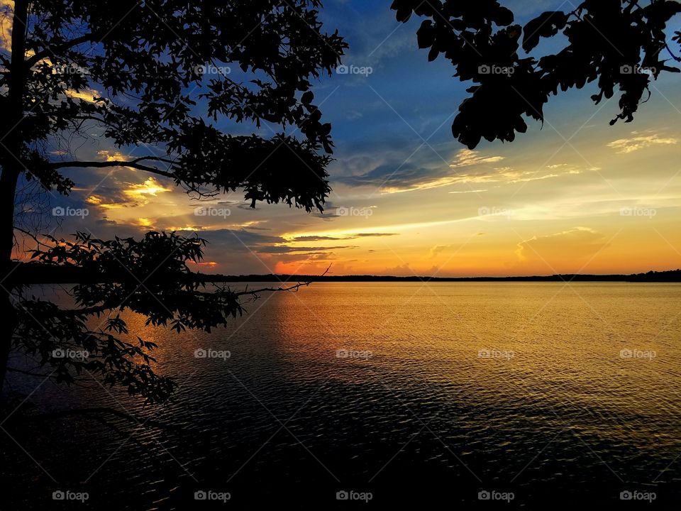 beautiful sunset over lake