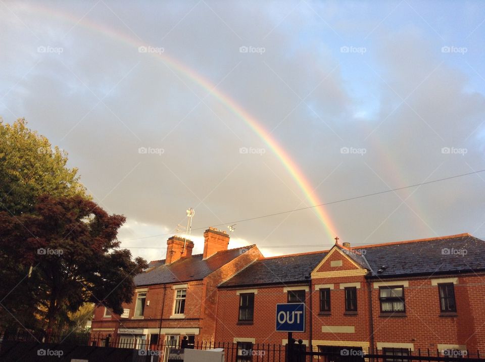 The rainbow after raining in Leicester city, England 