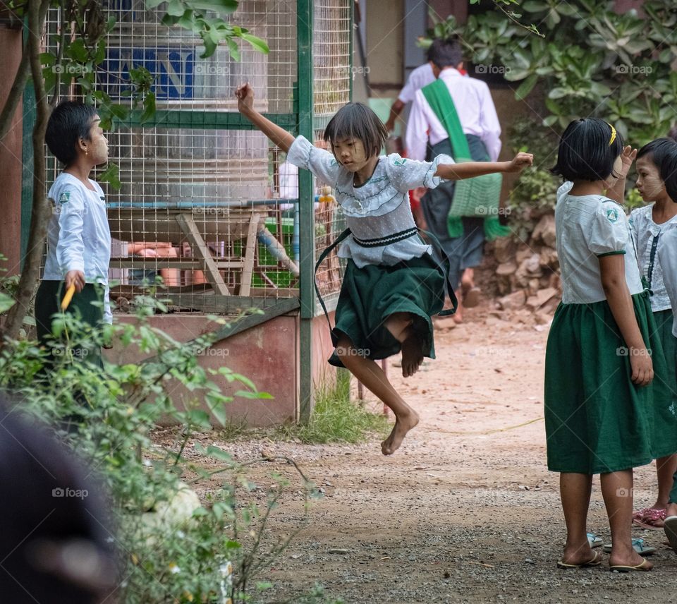 Myanmar student play game at their school in the morning