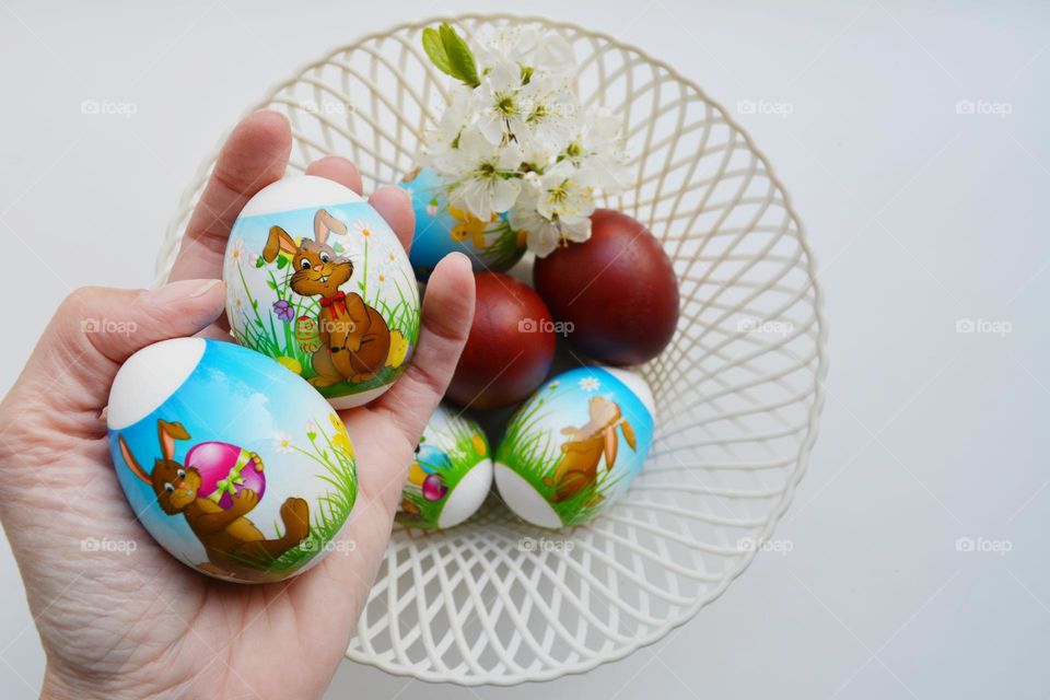 Easter eggs and flowers spring holiday