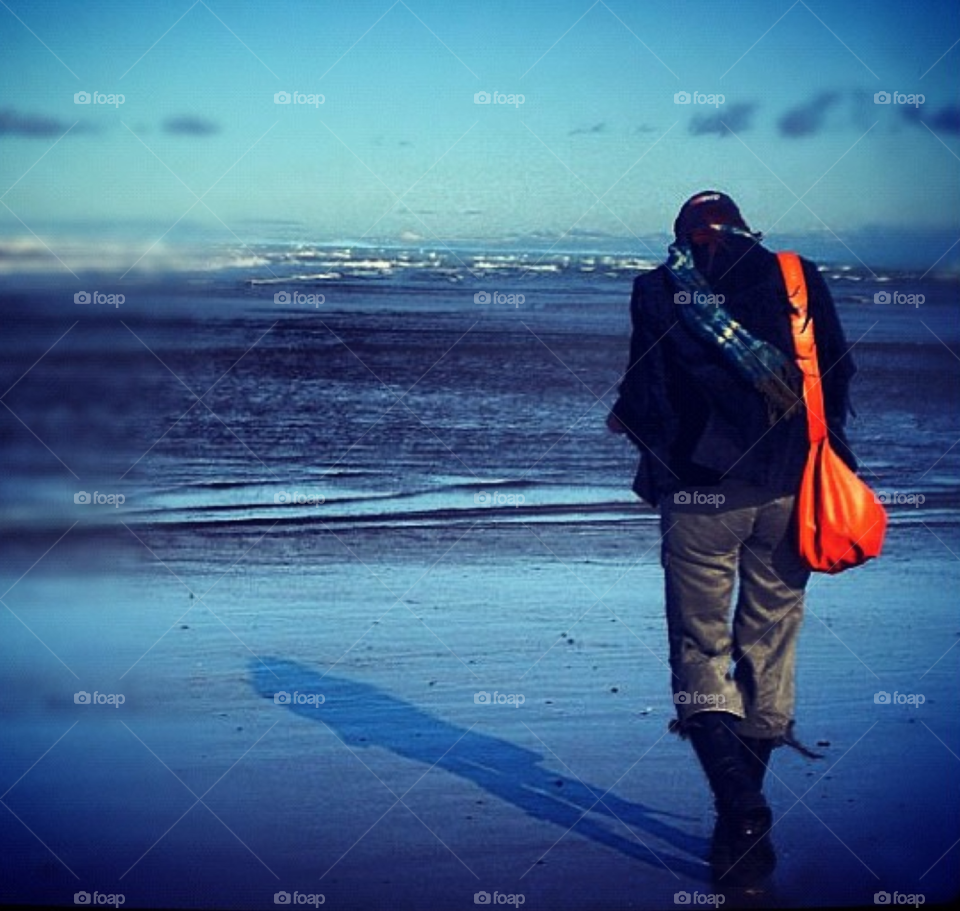 reflection solitude introspective walk on beach by lightanddrawing