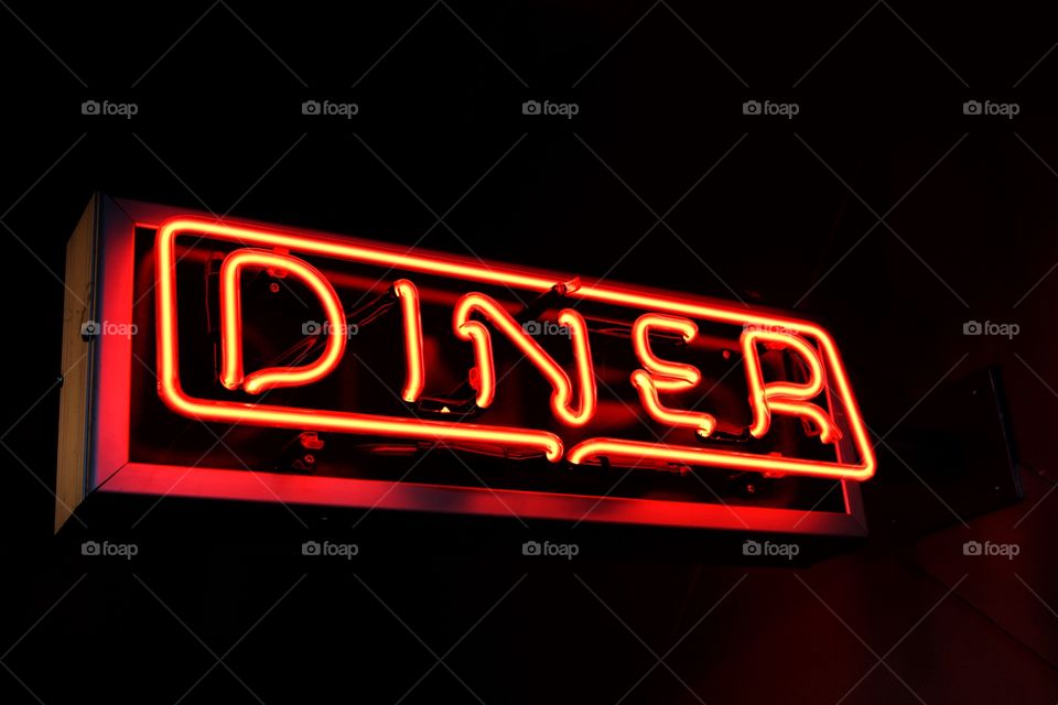Fluorescent Illuminated Diner sign. 