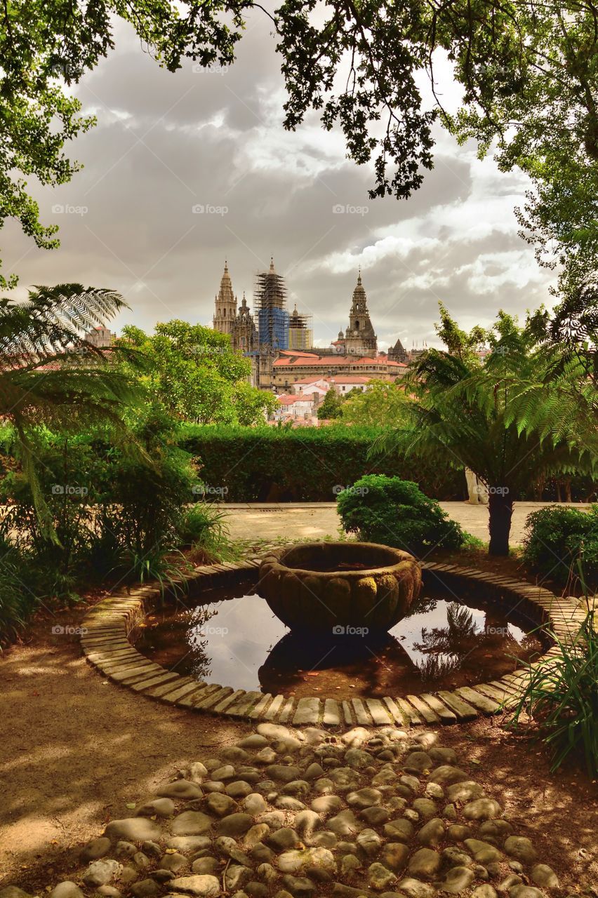 View of Santiago de Compostela cathedral from Alameda Park.