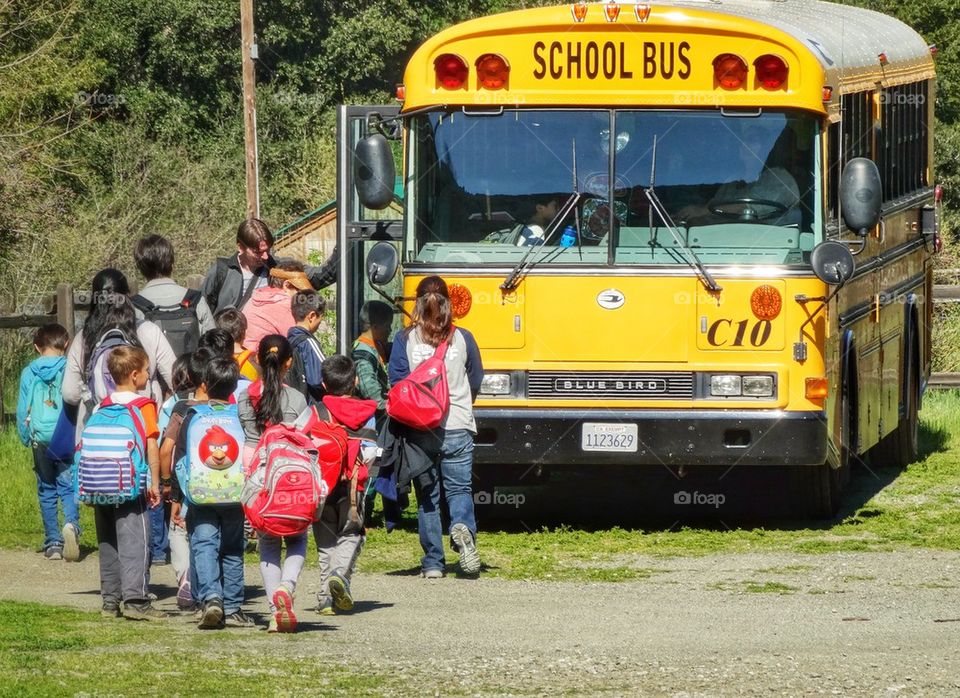 Children Getting On School Bus

