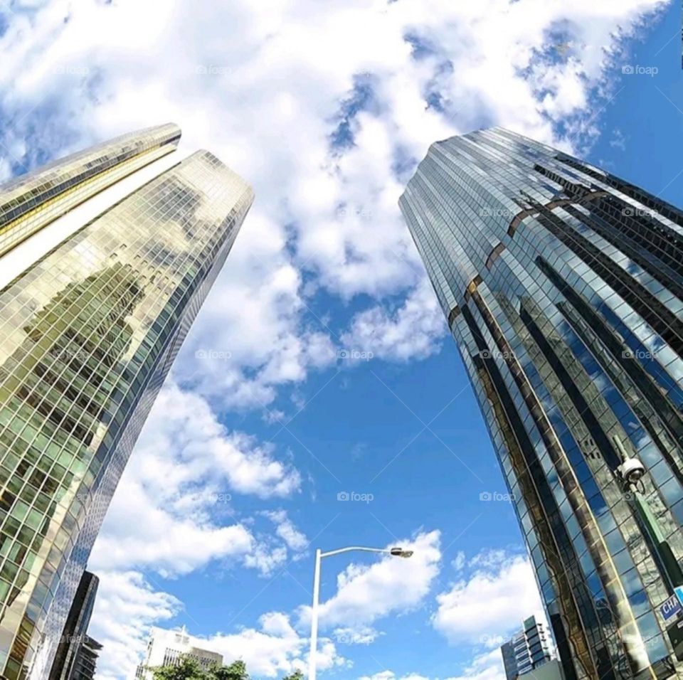 A beautiful and attractive photo of the sky taken from inside a society.