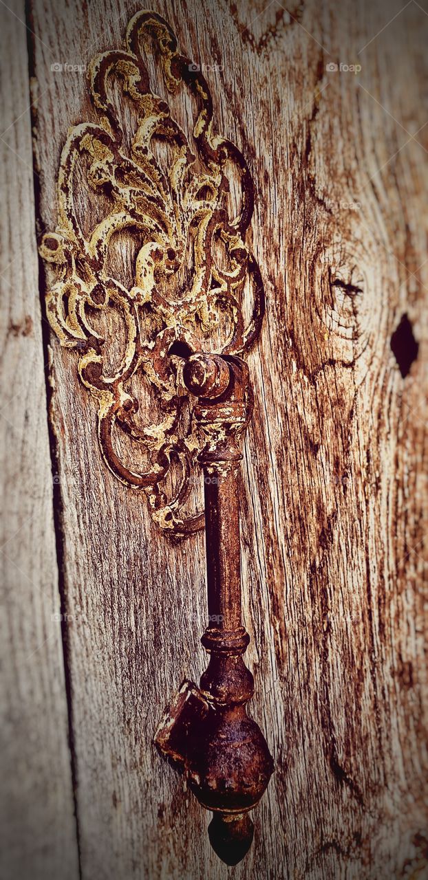 Ornate knocker on a nobleman’s door - Castelmoron d’Albret, France
