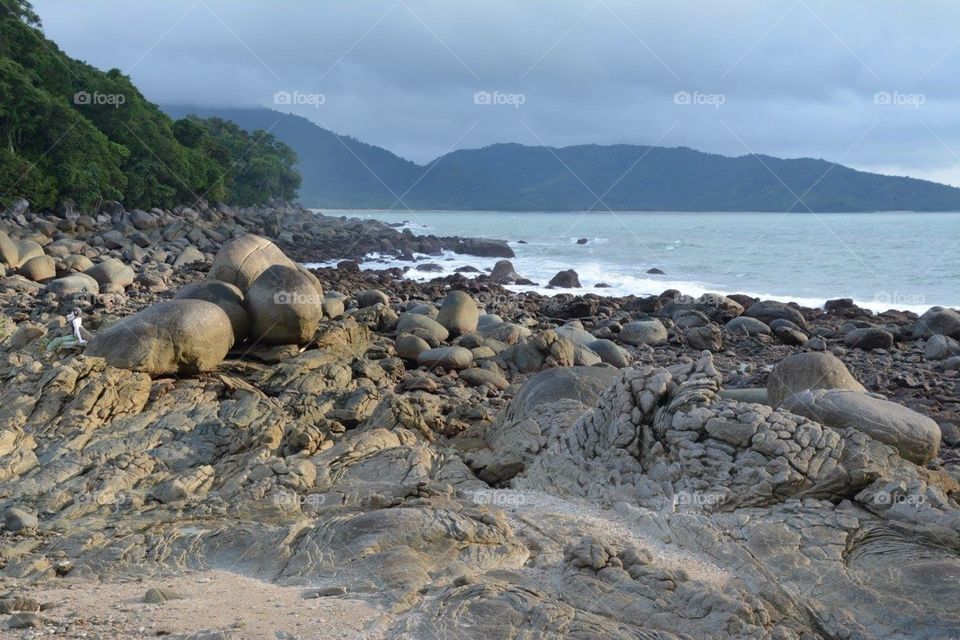 Maung-ma-gan beach, in Dawei district, Myanmar with beautiful castle rocks. 